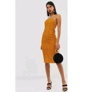 NWT ASOS DESIGN MIDI PENCIL DRESS LACE CARAMEL SIZE US SIZE 6